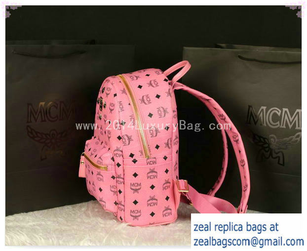 High Quality Replica MCM Stark Backpack Large in Calf Leather 8004 Pink - Click Image to Close